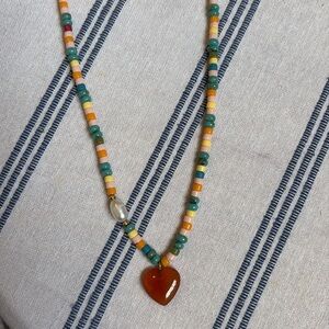 Madewell Multicolor Beaded Necklace with Heart Pendant